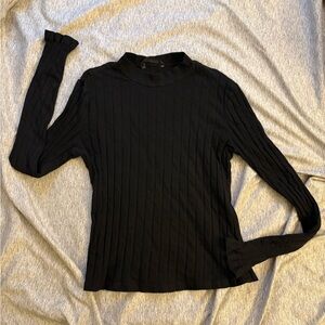 Black Ribbed Long Sleeve Mock Neck Top